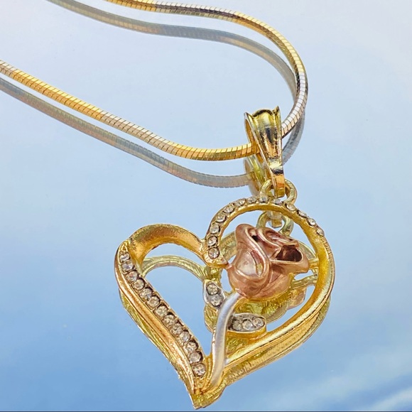 Two Tone Heart Necklace - Picture 3 of 7